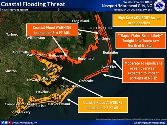 Coastal Flood Threat January 9 and 10, 2024
