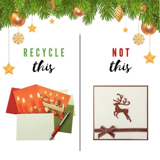 Ready to choose the perfect holiday card? Be mindful of which ones are recyclable??  Decorative cards that include glitter, foiling, ribbon, or felt are not accepted in your curbside bin. Look for classic paper cards instead!