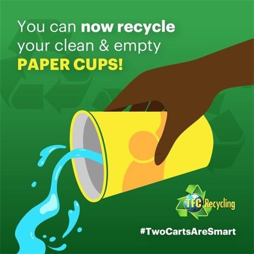 We are excited to share that TFC Recycling in Chesapeake has expanded its recycling program to include hot and cold paper cups, such as coffee and soda cups.  To recycle your paper cups, simply: 1. Empty any remaining liquid. 2. Toss lids, straws, and stirrers in the trash. 3. Place cups loose in your recycling bin – no plastic bags.