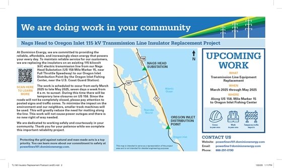 Dominion Energy Mailer about March to May Transmission Line Work in Nags Head