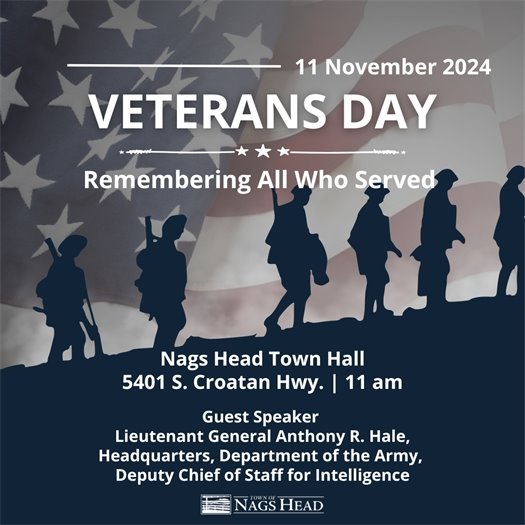 Veterans Day Ceremony Nags Head Town Hall 11 am on 11/11/2024