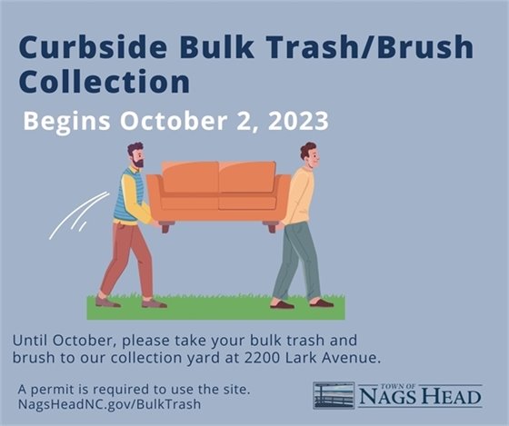 Curbside bulk item and brush collection starts October 2, 2023.