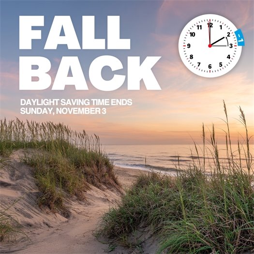 Daylight savings time ends Sunday, November 3.