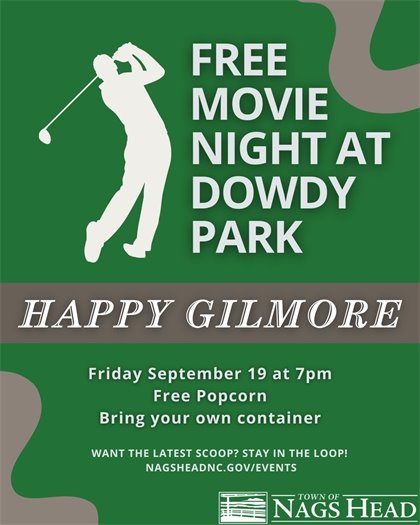 Free Movie at Dowdy Park - Happy Gilmore, September 19 at 7 pm