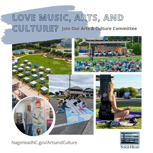 Photo collage of events Nags Head's Committee for Arts and Culture creates.