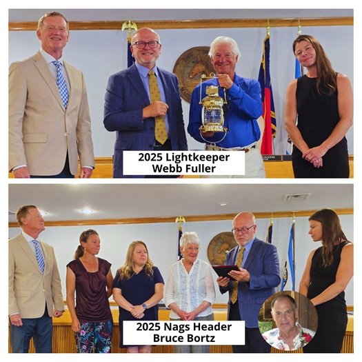 2025 Town of Nags Head Lightkeeper Honoree J. Webb Fuller and 2025 Nags Header Award Recipient Dr. Bruce Bortz.