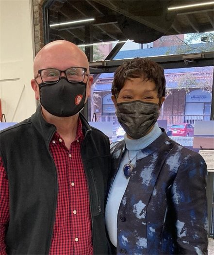 Mayor Ben Cahoon attended the inaugural meeting of the North Carolina Task Force for Offshore Wind Economic Resource Strategies last week in Wilmington. The State government-led panel, NC TOWERS, brings together elected officials, business leaders, and clean energy advocates to boost our state's economic environment for wind power projects. The 30-member group, housed in the Department of Commerce, met last week to review an outside consultant's report on wind energy. Mayor Cahoon, the only local government elected official on the panel, is pictured with NC Department of Commerce Chief of Staff and Task Force Chair Marqueta Welton.  A video of the meeting is available at https://www.youtube.com/watch?v=yhlHKGupRBs. 