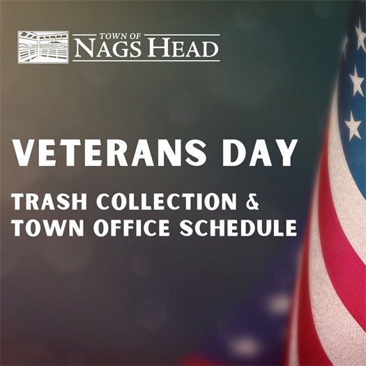 There will be no change to the trash collection schedule, or our brush/bulk drop-off yard operating hours, due to the Veterans Day holiday Saturday, November 11. However, all Town administrative offices will be closed Friday, November 10 to honor our nation's veterans.