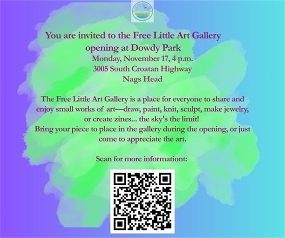 This is a great weekend to be creative and create some artwork to be on display in the Dowdy Park Free Little Art Gallery. Be sure to bring your art or join us for the grand opening on this upcoming Monday, November 17 at 4 p.m.