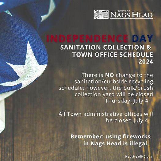 No change to sanitation schedule due to 4th of July. Town offices closed July 4.