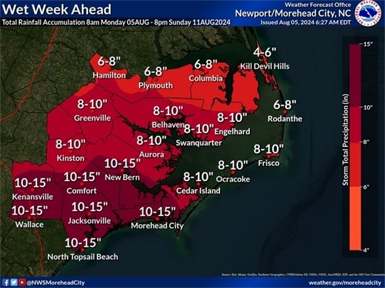 Seven day rainfall forecast from NC Emergency Management