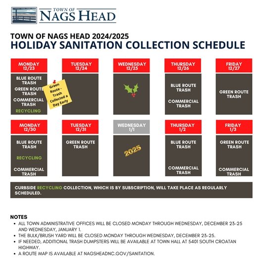 2024/2025 Holiday Sanitation Schedule 
