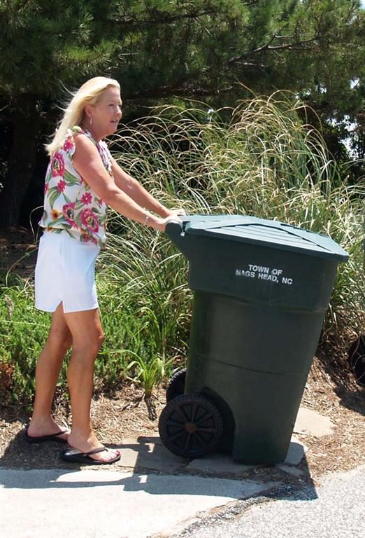 Person Taking Trash Cart to Roadside 