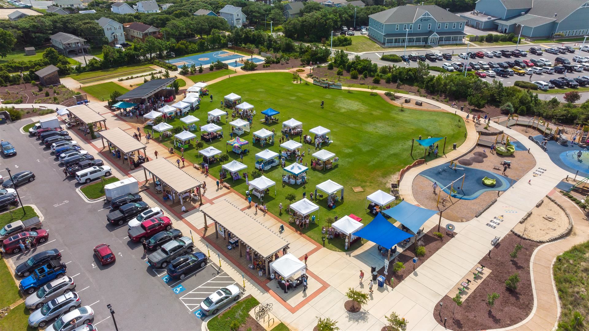 Aerial View of Dowdy Park Farmers Market Taken 7.28.22
