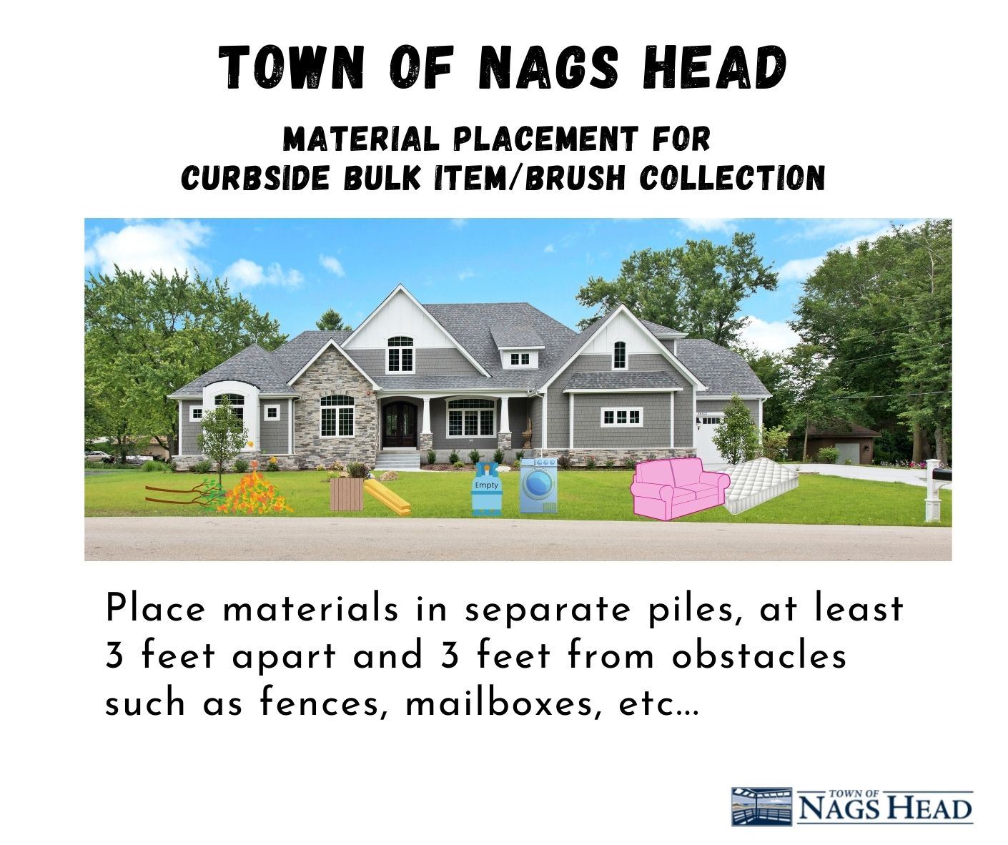 Curbside Bulk Item/Brush Collection - Placement of Items, Image Shows Home and Items Ready for Colle